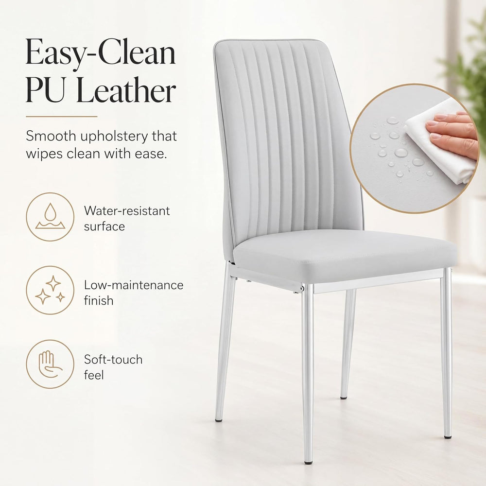 Gray Dining Chairs Set of 6, Modern PU Leather Dining Room Chair with Chrome ...