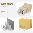 SANRUI Acrylic File Organizer for Desk, Clear 5-Section Vertical File Folder Holder Stand File Sorters, Mail Envelope Document Organization Rack Bookshelf for Office, Home, Classroom
