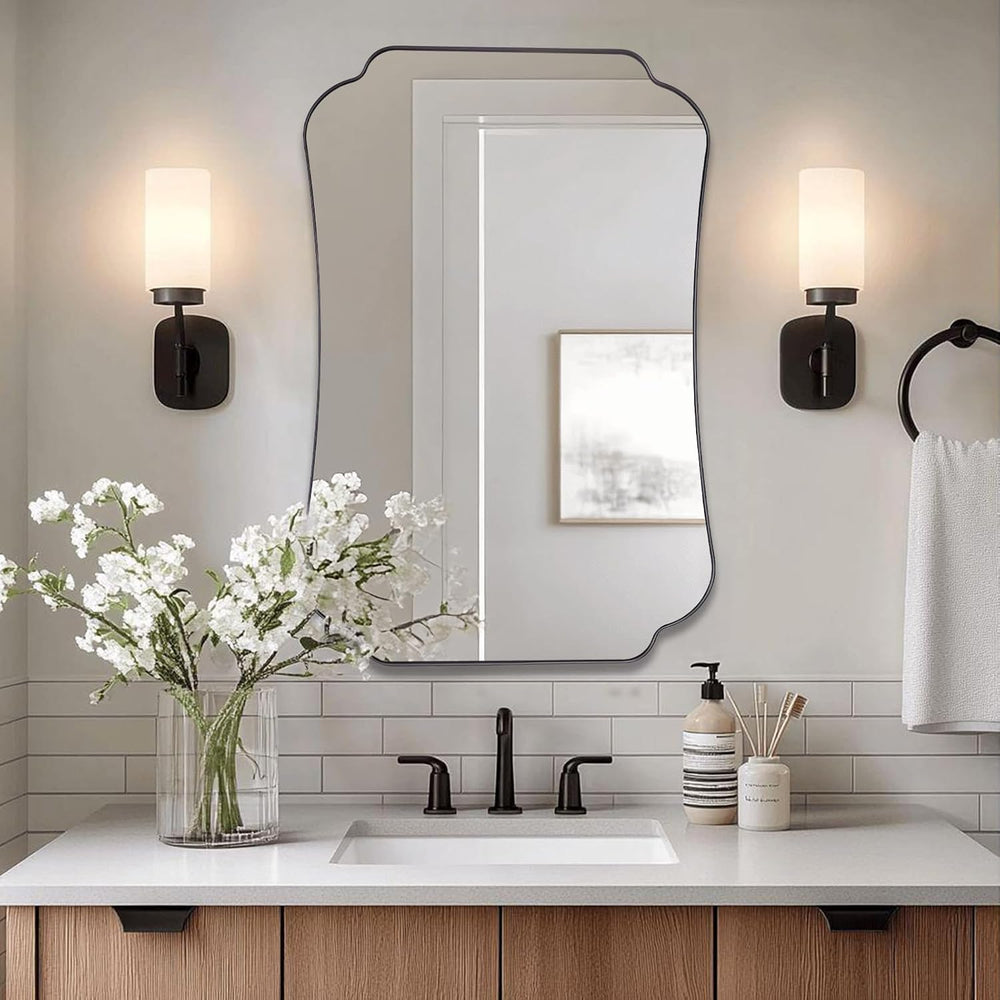ANDY STAR Bathroom Vanity Mirror, 24x36 Matte Black Rectangle Mirror with Sca...