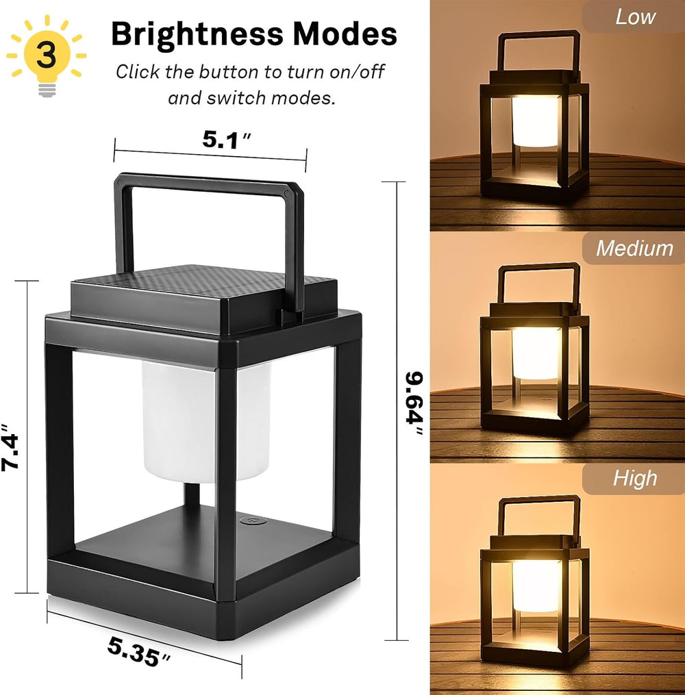Solar Lantern Outdoor Table Lamp, Cordless Rechargeable Light