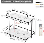 Bathroom Organizer Countertop Perfume Organizer Makeup Organizer Cosmetics Storage Display Rack Vanity Tray Dresser Stainless Steel Gold Shelf White Marble Ceramic Tray