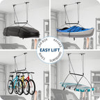 Garvee Heavy‑Duty Cargo Box Garage Pulley System, Ceiling Hoist Kit for 8–10 ft Ceilings, 150 Lbs Capacity with Dual Fixed‑Point Design, Adjustable Lifting Straps, Ideal Ceiling Mounted Storage Racks