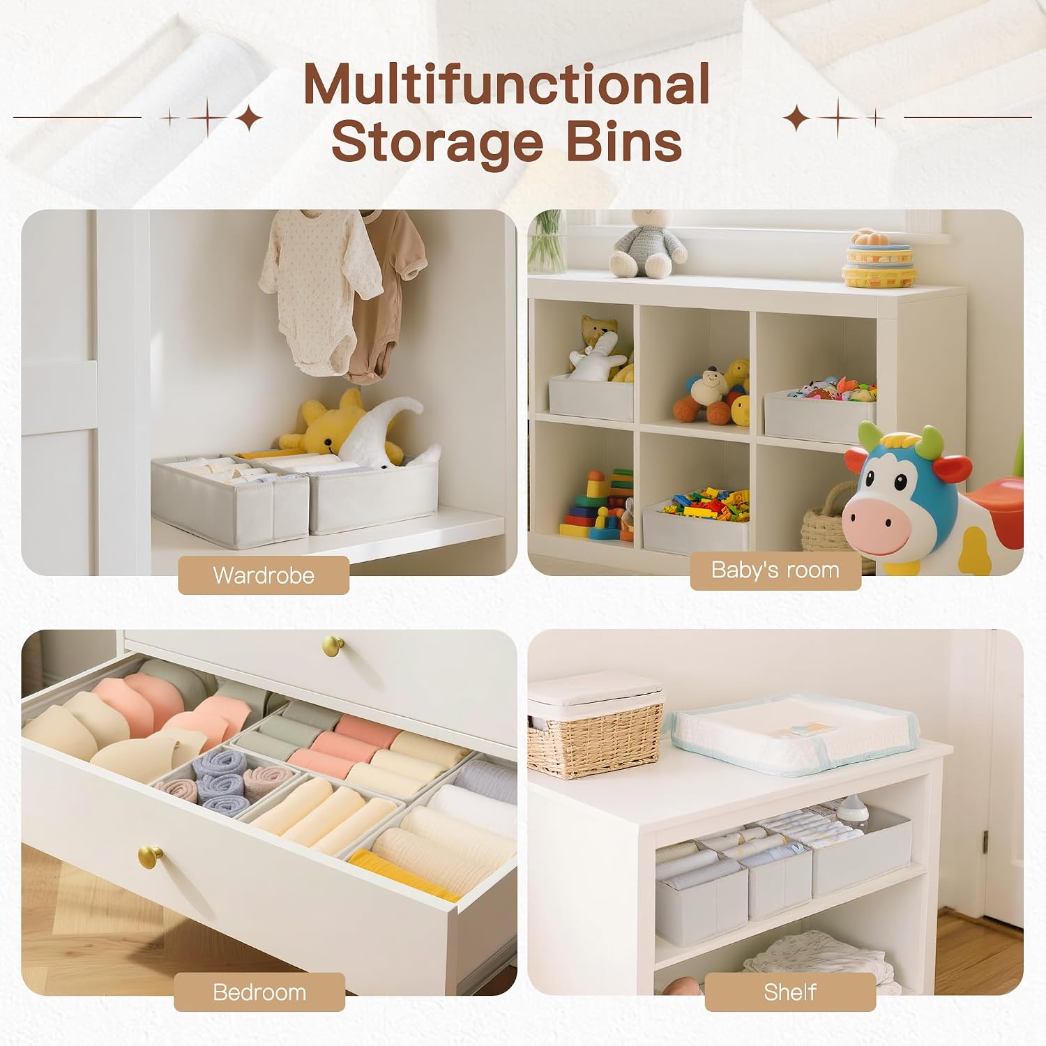 Drawer Organizer Clothes, 10 Pack Dresser Organizer for Baby Clothes, Underwear, Sock- Foldable Closet Organization and Storage Dividers Bins for Nursery, Bedroom (Oatmeal)