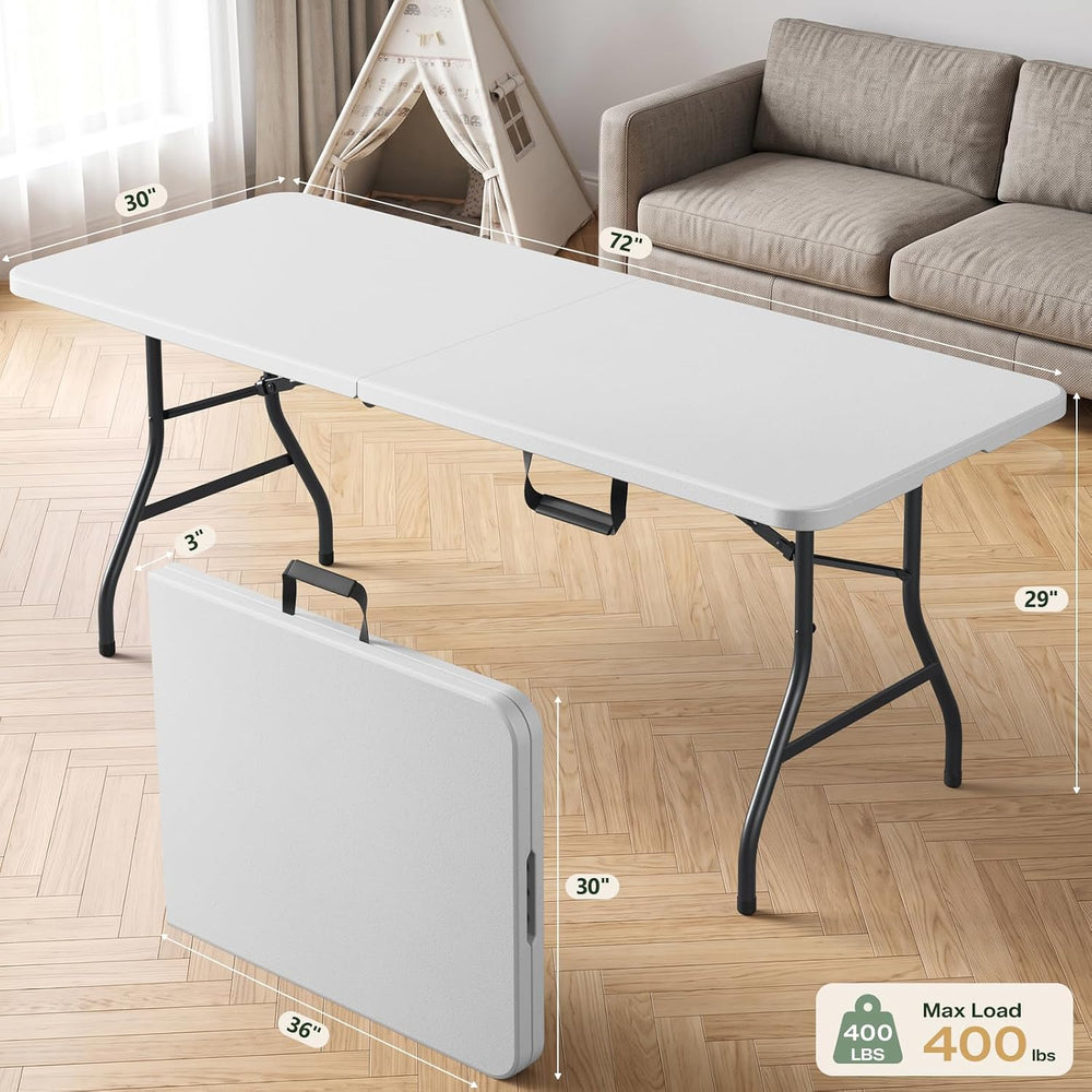 6FT Folding Table, Heavy Duty Plastic Fold-in-Half Utility Table with Handle,...