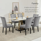 Velvet Dining Kitchen Chair Set of 6, Parsons Upholstered Dining Room Chair, Wood Accent Chair with Nailed Trim, Grey