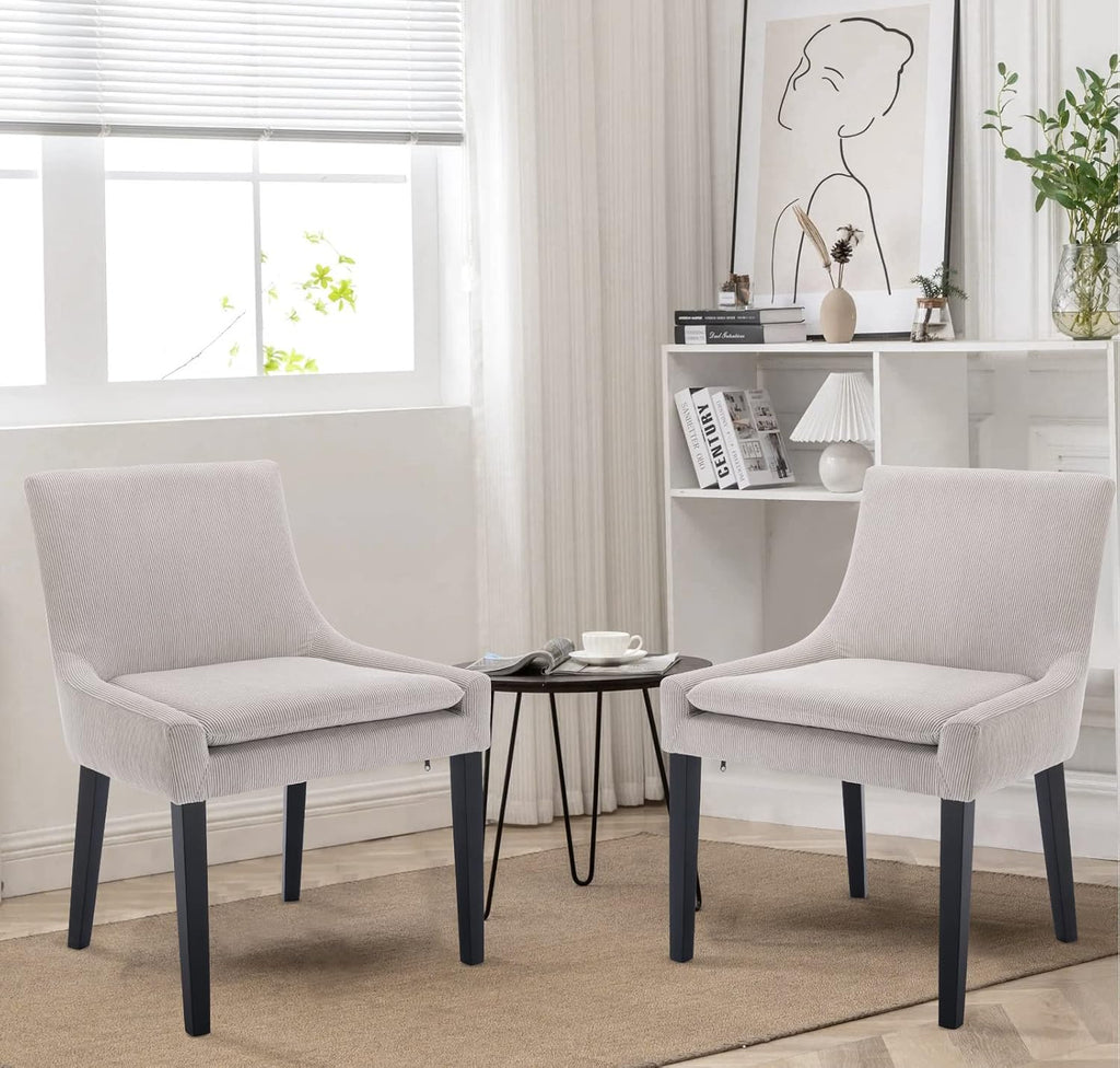 MALOL Upholstered Dining Chairs Set of 6, Mid-Back Kitchen Room Chair with Wood Legs, Corduroy Padded Dining Side Chairs for Dining Room, Beige