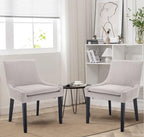 COLAMY Modern Dining Chairs Set of 4, Upholstered Corduroy Accent Side Leisure Chairs with Mid Back and Wood Legs for Living Room/Dining Room-Beige