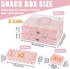 Stackable Snackle Box Container with 2 Lids, 14 Compartments - BPA-Free Snackle box Organizer, Dishwasher & Microwave Safe Reusable Snacklebox for Veggies, Fruits, Charcuterie, Snacks (Pink, 2 Pack)