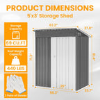 5x3 FT Outdoor Metal Storage Shed with Lockable Door, All-Weather Garden Tool Shed with Sloping Roof, Waterproof Steel Shed for Backyard, Patio, Lawn, Light Gray