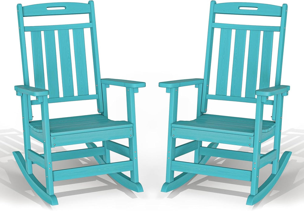 Plawdlik Oversized HDPE Outdoor Rocking Chair Set of 2, All-Weather, Aruba | ...