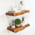 Solid Wood Floating Shelves Set of 2 - Handcrafted with Authentic Live Edge Design for Natural Wall Display - 15.7" Rustic Wooden Shelving for Bathroom Kitchen Bedroom