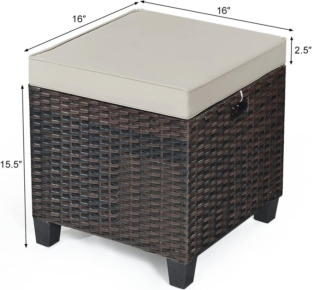 ORALNER Set of 2 Outdoor Ottoman, 16" Wicker Footstools, All-Weather Rat...