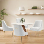 Modern Velvet Dining Chairs Set of 6, Contemporary Upholstered Furniture Collection with Polished Gold Metal Legs, Elegant Accent Chairs for Kitchen Living Room(Teddy Fleece,White)