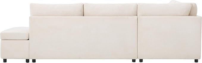 Ball & Cast Modular Convertible L-Shaped Sectional Sleeper Sofa Bed Pull Out Couch with Moveable Storage Ottoman,Oversized Chenille Pull-Out Sofa Bed W/Reclining Armrest&USB Port,for Living Room,Beige