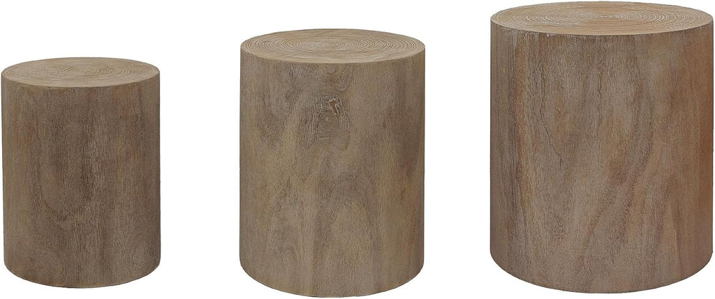 Round Nesting Small Coffee Table Side Table End Set of 3 for Living Room Bedroom, Farmhouse Countryside Style, No Assembly, Natural Wood