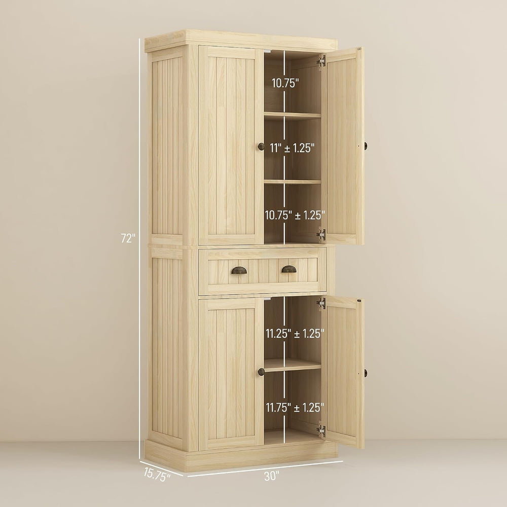 72" Farmhouse Kitchen Pantry Cabinet, Freestanding Tall Storage Cabinet ...