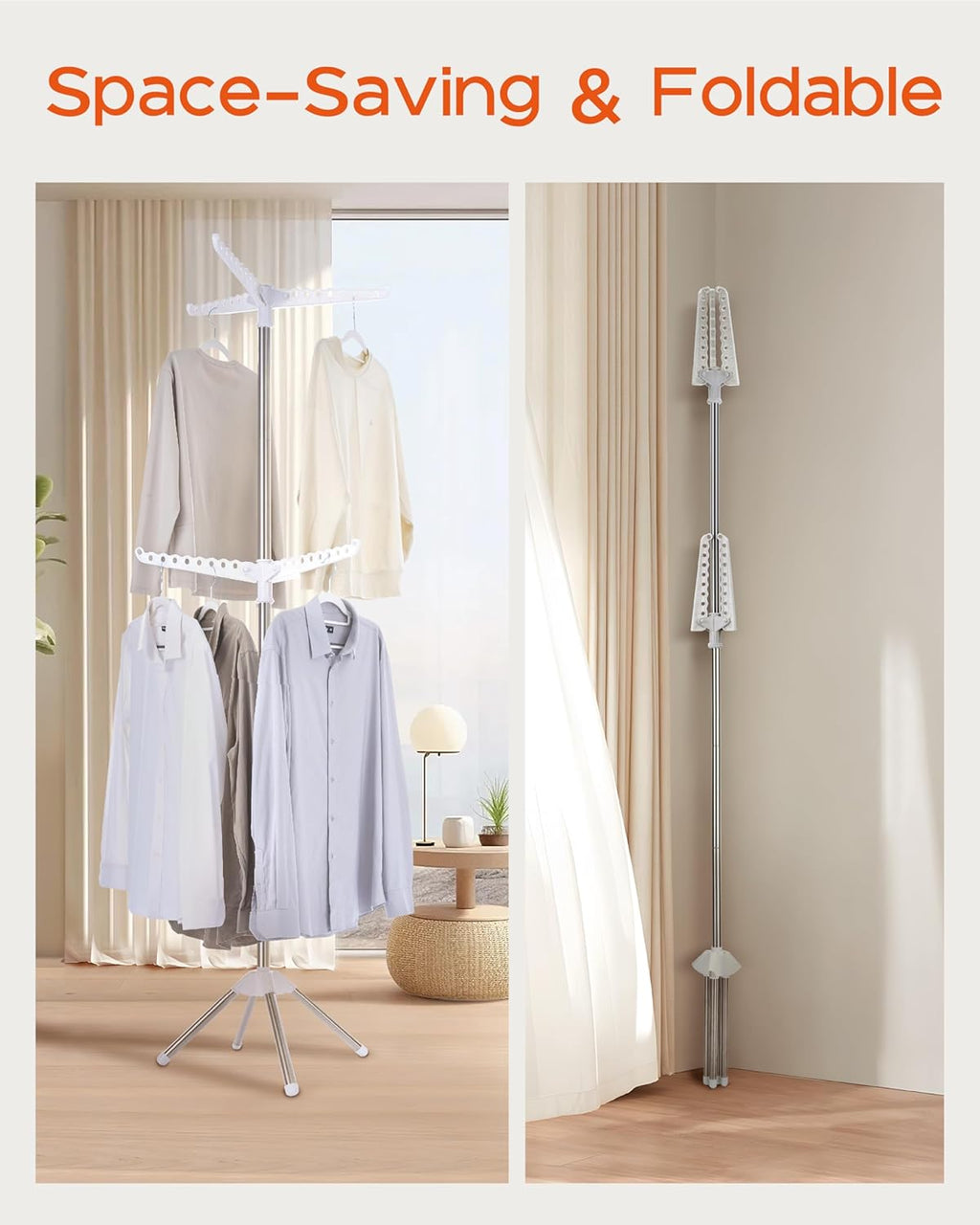 CASAMAYA Clothes Drying Rack Foldable, 74.8 inch 2 Tier Laundry Drying Rack with Rotating Clothes Rail for 54 Pieces of Clothes, Space Saving, Indoor, Stainless Steel, White and Silver CDR002W01