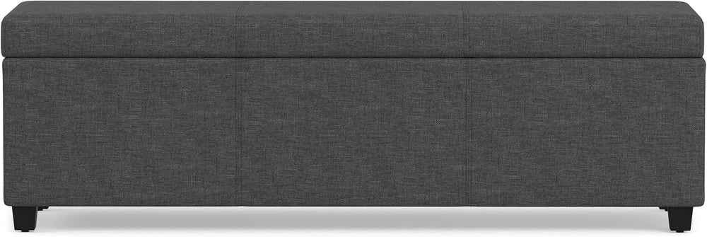SIMPLIHOME Avalon 54" Wide Linen Look Fabric Storage Ottoman in Slate Gr...
