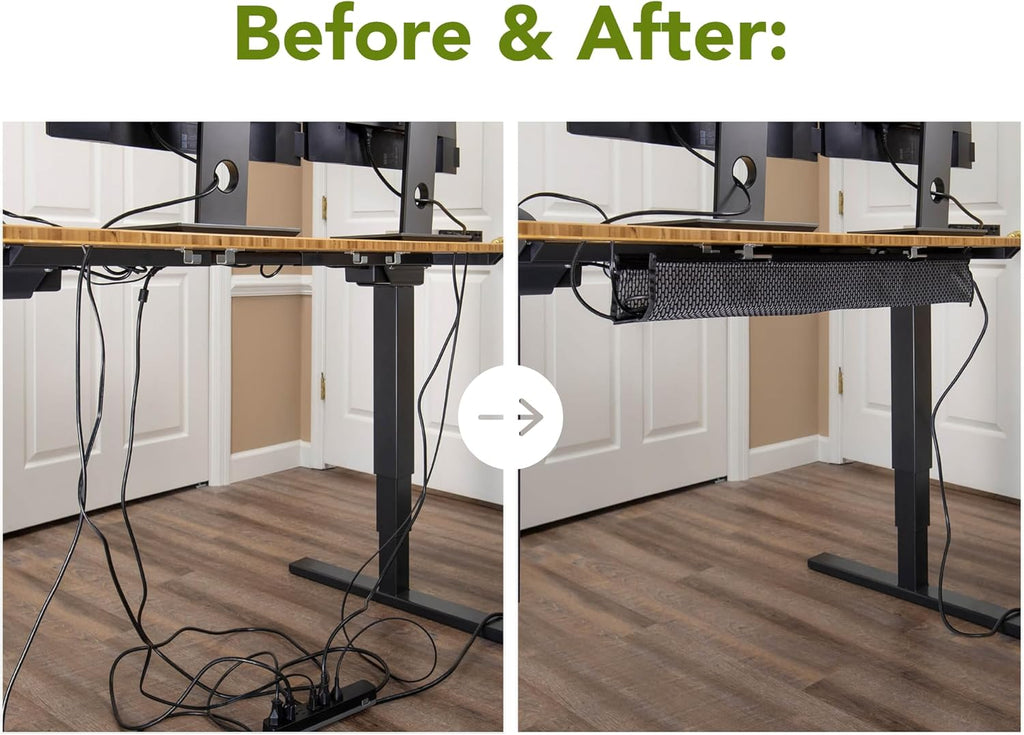 PERFECT POSTURE Mesh Cable Organizer – Under Desk Cable Management with Adjustable Straps, Flexible Mesh, Easy-Access Design, & Standing Desk Compatible – 37.4” (Black)
