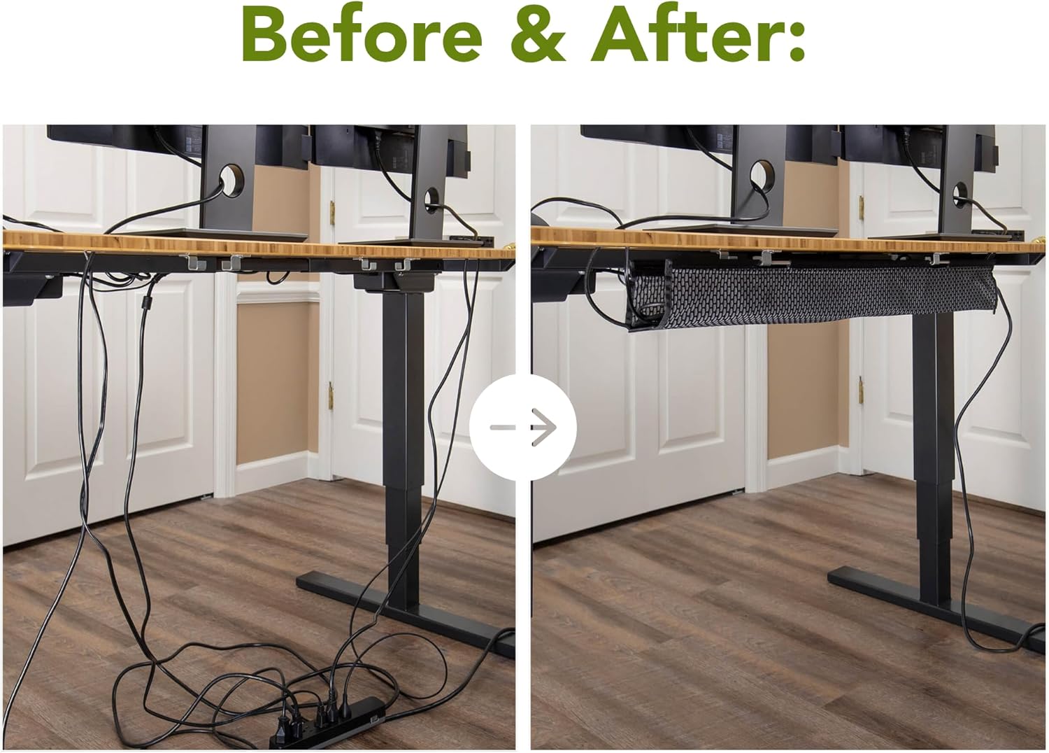 PERFECT POSTURE Mesh Cable Organizer – Under Desk Cable Management with Adjustable Straps, Flexible Mesh, Easy-Access Design, & Standing Desk Compatible – 37.4” (Gray)