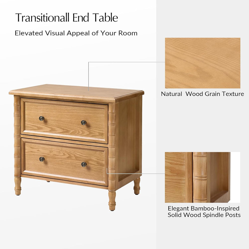 HULALA HOME 26" Solid Wood End Table with Spindle Legs, 2 Drawer Accent ...