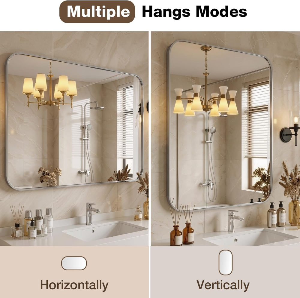 24"x36" Bathroom Mirror for Over Sink, Brushed Nickel Vanity Mirror