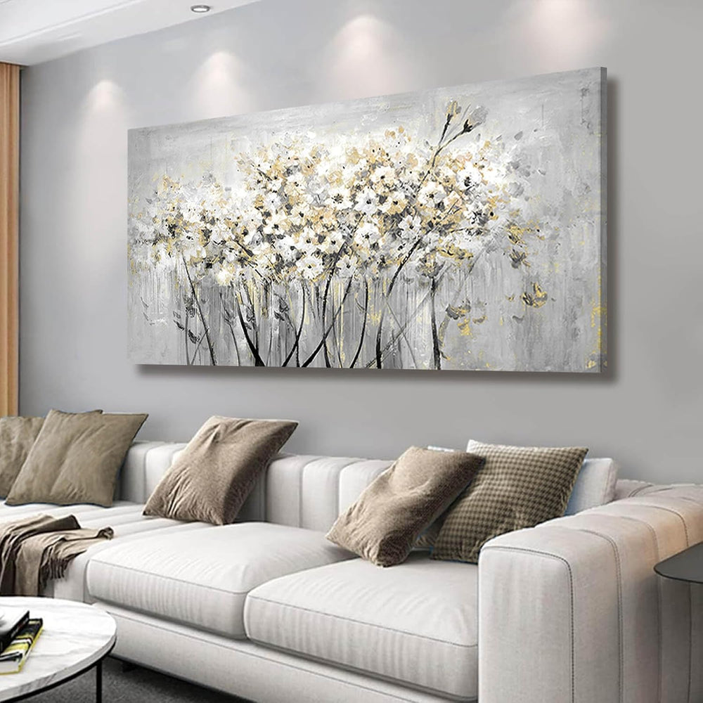 Framed Grey Green Flowers Floral Wall Art 24"x48" Artwork for Walls