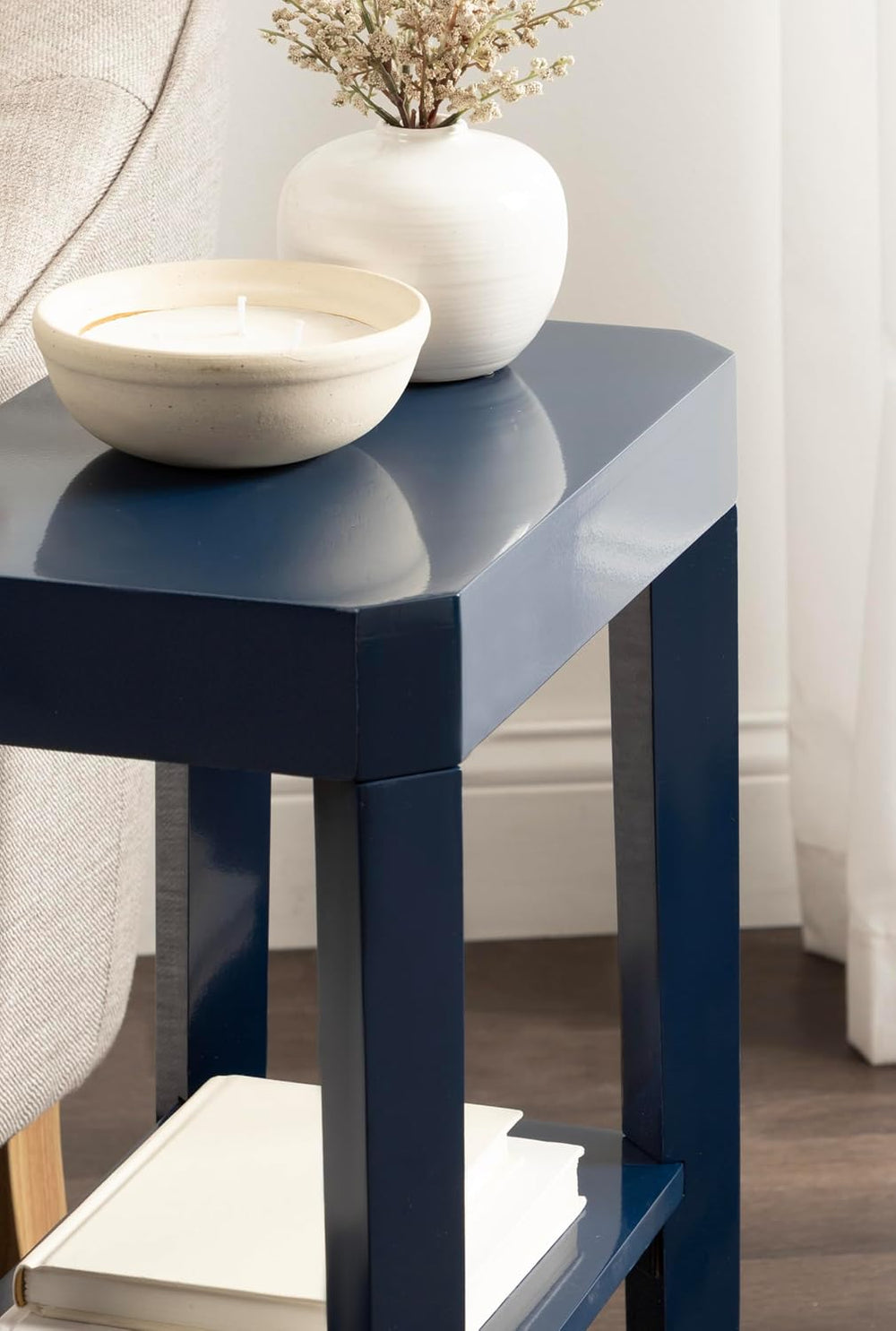 Kate and Laurel Talcott Modern Rectangle Wooden Side Table, 16 x 10 x 25, Nav...