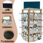 Wooden rotating Jewelry Display Stand with Removable 48 Hooks advertising board, For Earring Cards necklace bracelet Keychain Jewelry Organizer For Selling For vendor events (brown)