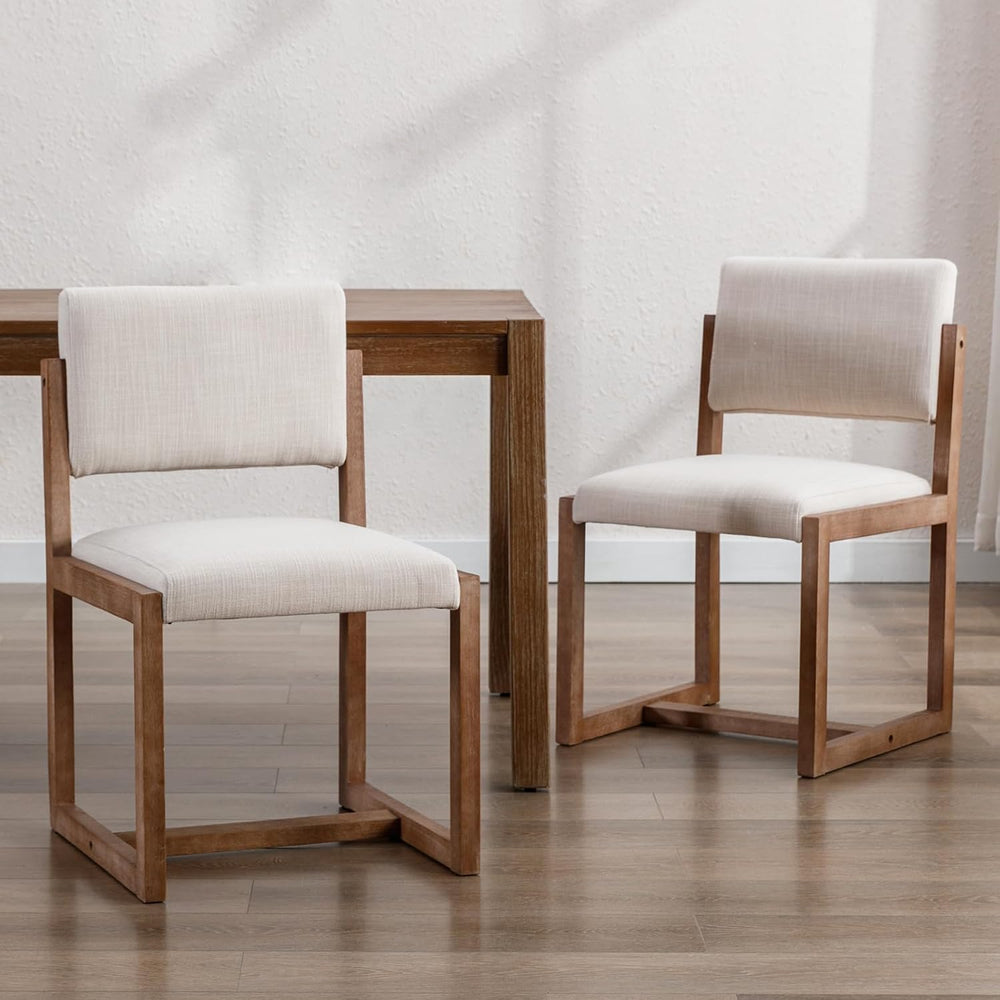 DUOMAY Mid-Century Linen Dining Chairs Set of 2, Beige | Modern Upholstered S...