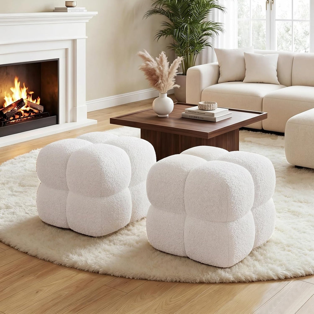 Zesthouse Square Pouf Ottomans Set of 2, Modern Backless Vanity Stool for Bed...