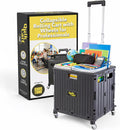 dbest products Quik Cart 360 Rolling Crate with Wheels - Collapsible Utility Cart for Teachers & Home - Heavy Duty Folding Cart with Seat - 80 lb Capacity - Black