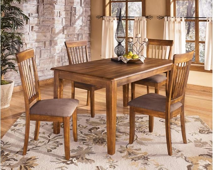 Signature Design by Ashley Berringer | Spindle Back 18" Dining Chairs (Set of 2) – Rustic Light Brown with Upholstered Cushioned Seat