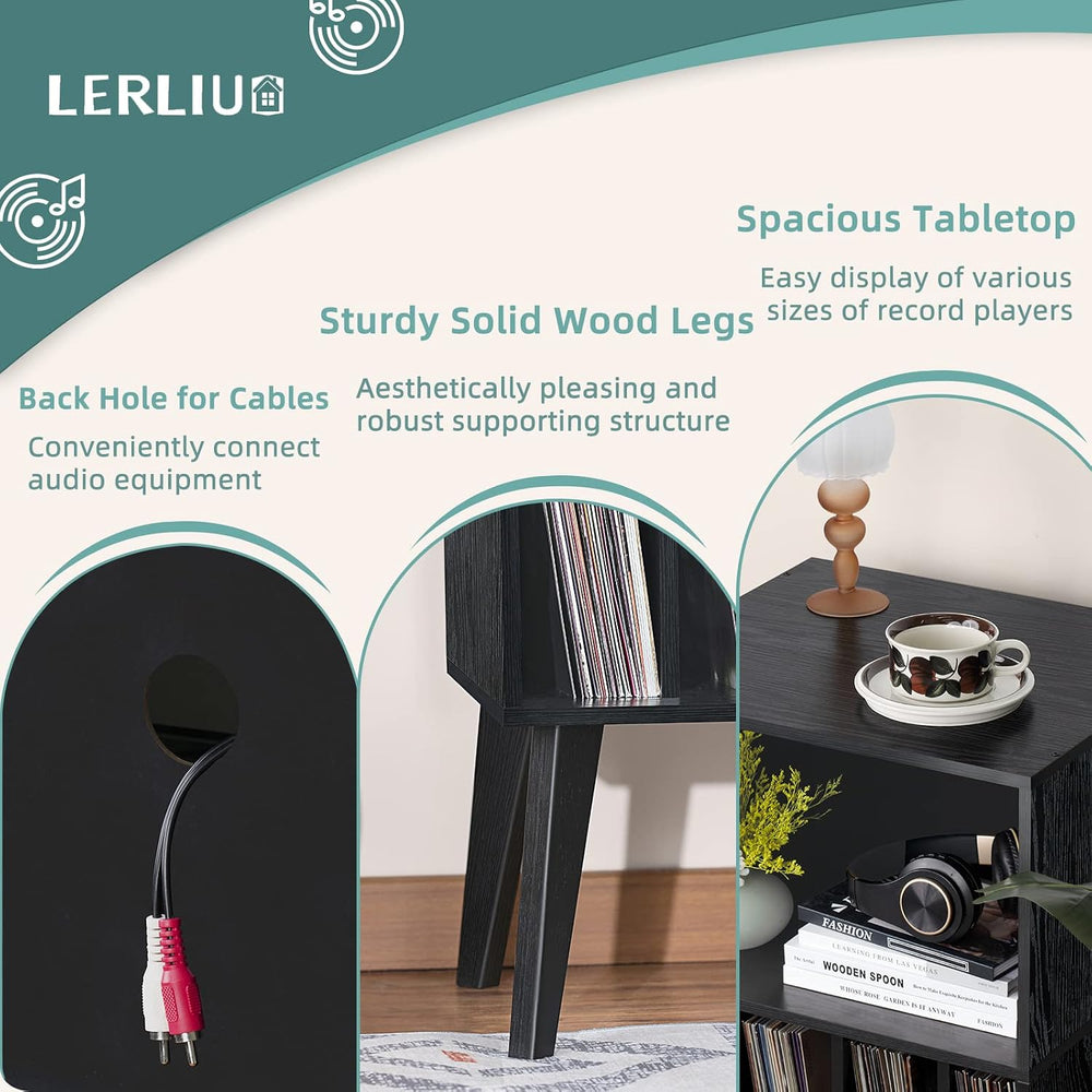 Lerliuo Record Player Stand, Black Turntable Stand Holds up to 160 Albums | M...