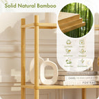 Book Shelf, 4 Tier Bamboo Bookshelf, Tall Bookcase with 8 Open Display Shelves Storage Organizer, Adjustable Bookshelves Standing Shelf Units for Bedroom, Living Room, Bathroom, Home Office