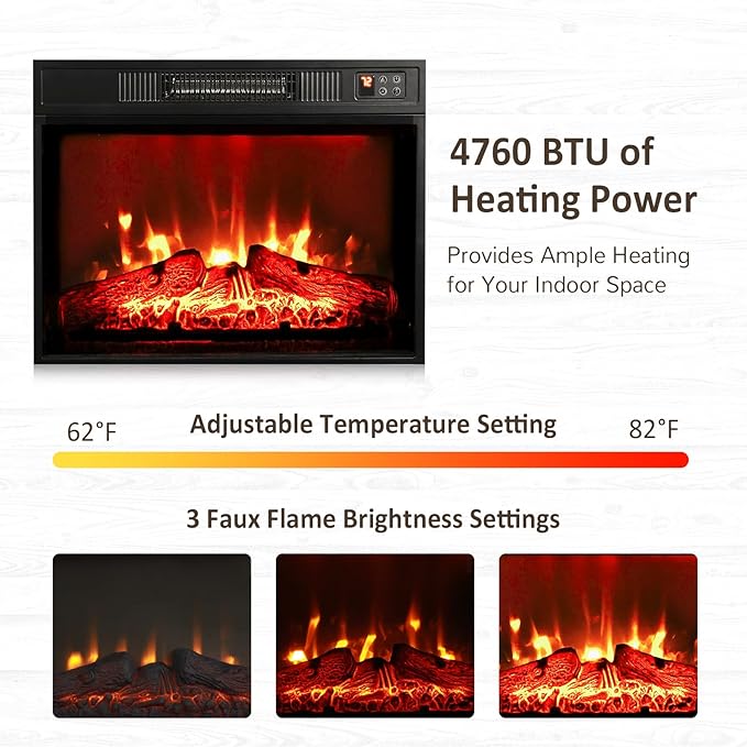 44" Electric Fireplace Mantel, LED Farmhouse TV Stand with Electric Fireplace Heater, Stacked Stone Surround and Remote Control 3D Realistic Flame, White Fireplace for Living Room Bedroom