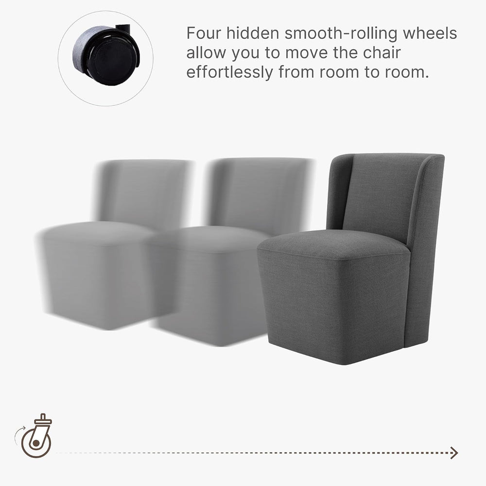 KISLOT Dining Chairs with Casters No Assembly Upholstered Wingback Single Sof...