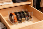 ECOSEAO Clear Acrylic 7 Compartment Belt Organizer, Adjustable DIY Divider Dustproof Belt Storage Box, Closet Holder for Men Belts Ties Jewelry Accessories (7 Ties)