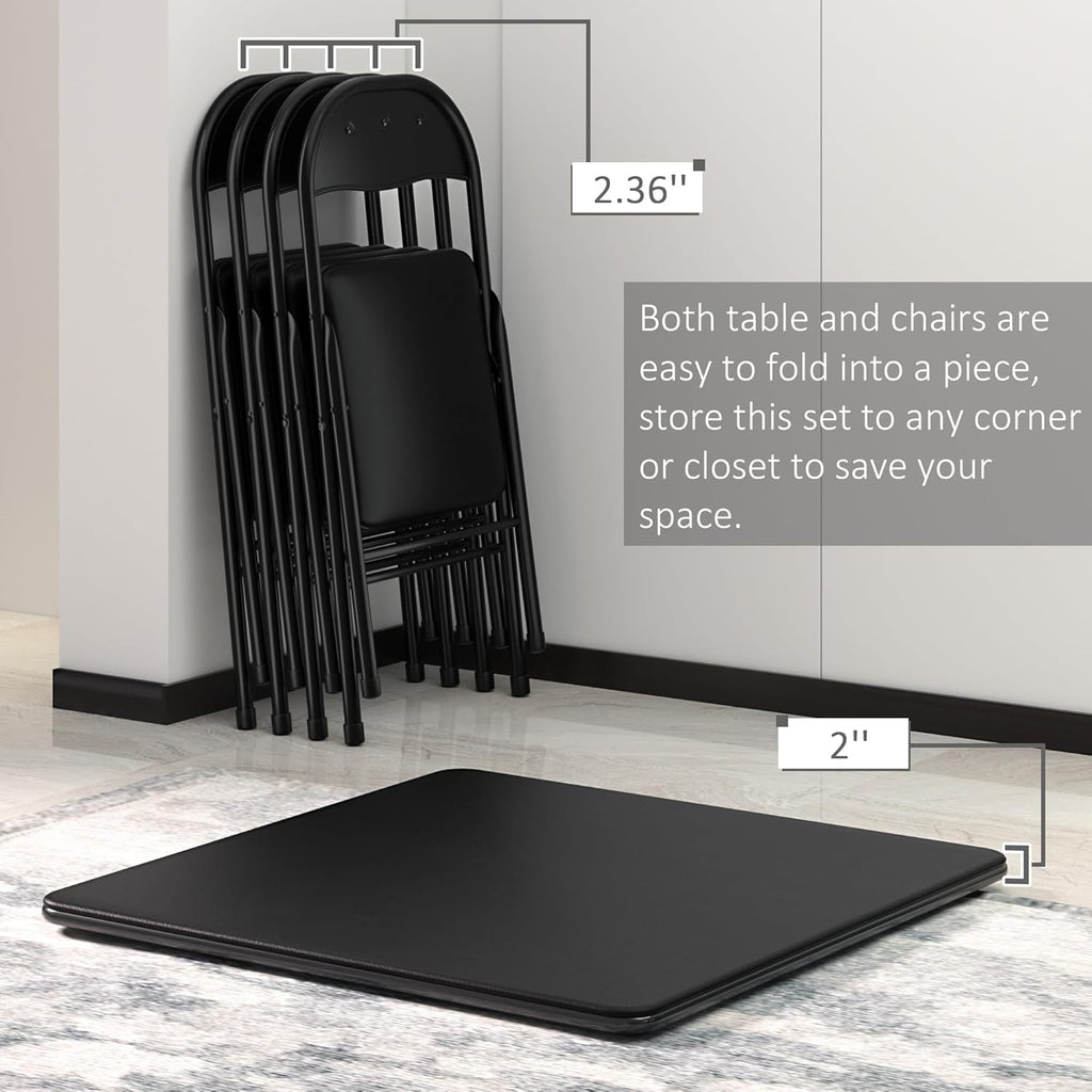 VECELO Folding Card Table and Chair Set of 5 Foldable with Padded Upholstery Tabletop, Metal, Black