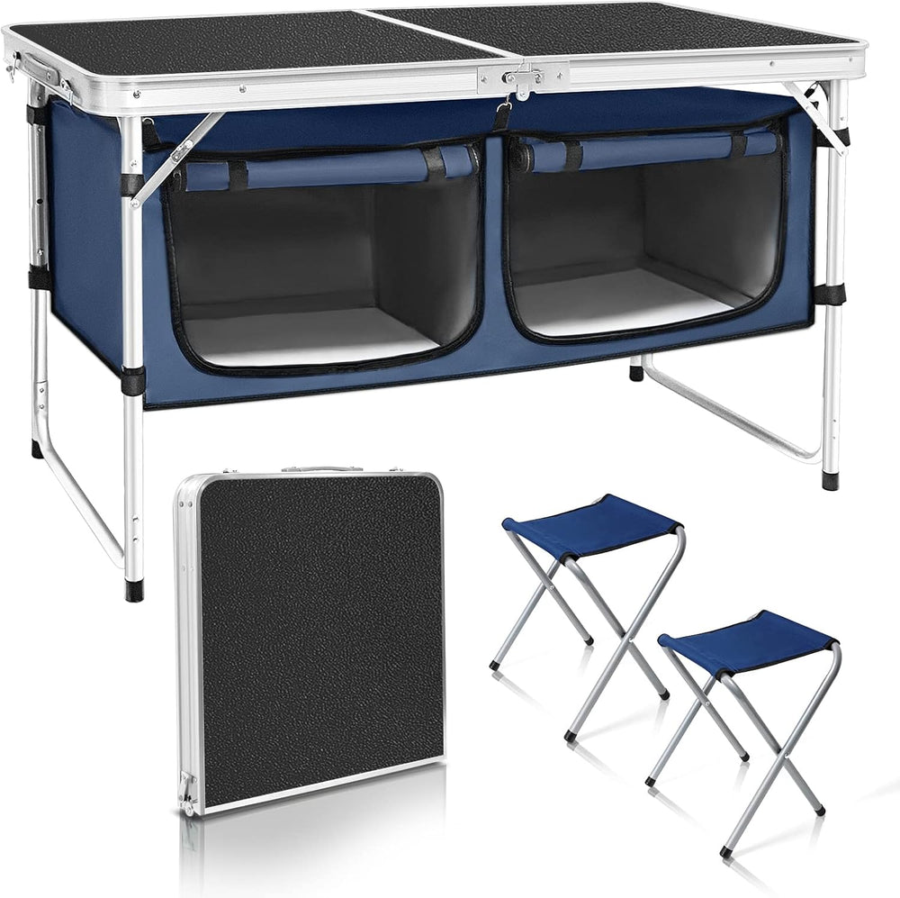 CampLand Outdoor Folding Table Aluminum Lightweight Height Adjustable with St...