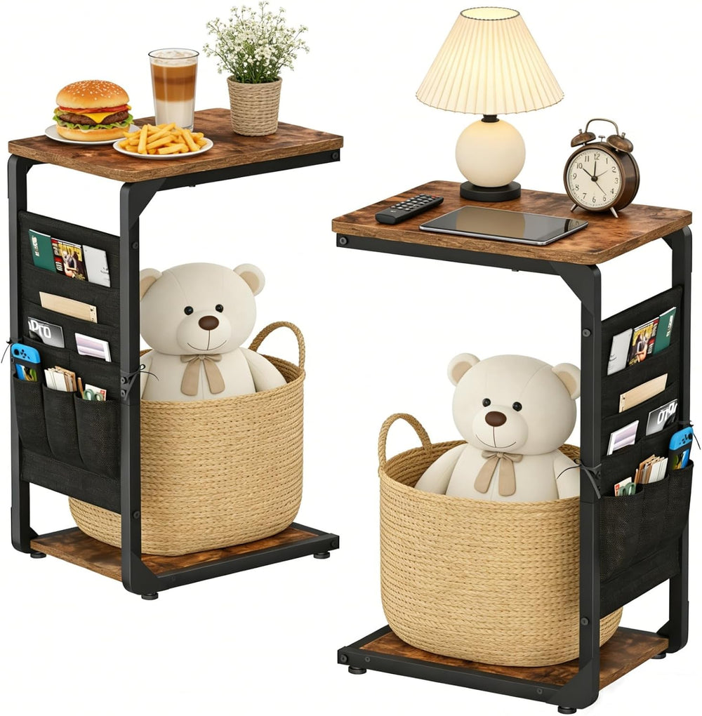 Wood Pedestal Couch End Tables Set of 2, TV Trays for Eating on Couch Tables ...