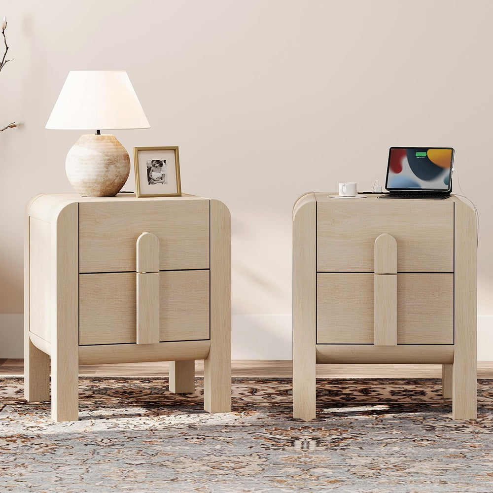WAMPAT 23.7" Tall Beige Nightstands Set of 2, Modern Mid Century End Tab...