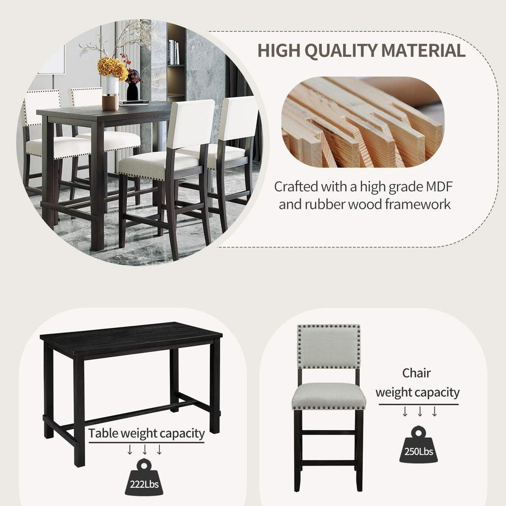 Merax 5 Pieces Counter Height Dining Set, Elegant Wooden Desk and 4 Upholster...