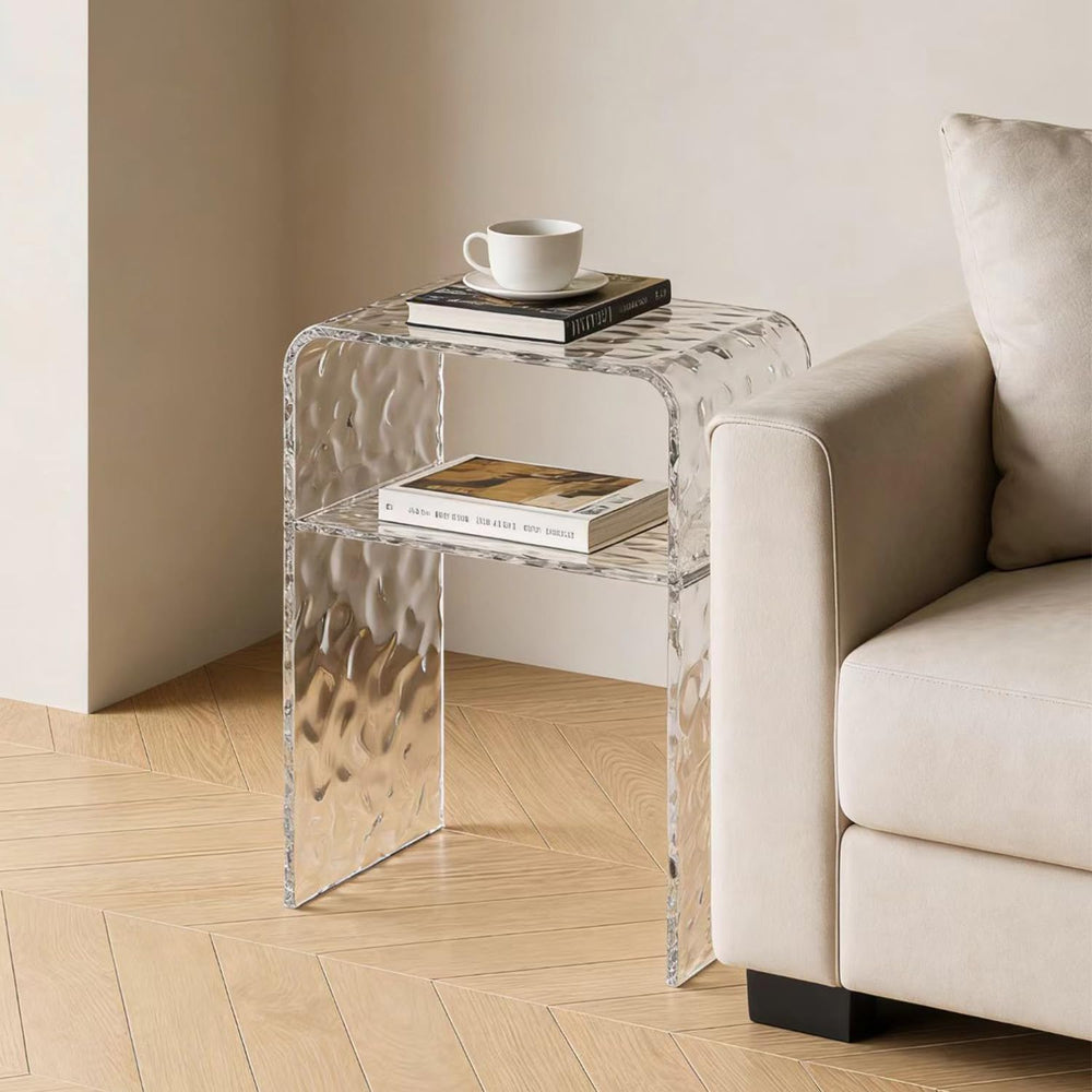 Acrylic 2-Tier End Table – 23.6”H Modern Nightstand with Shelf, Sturdy Bedsid...