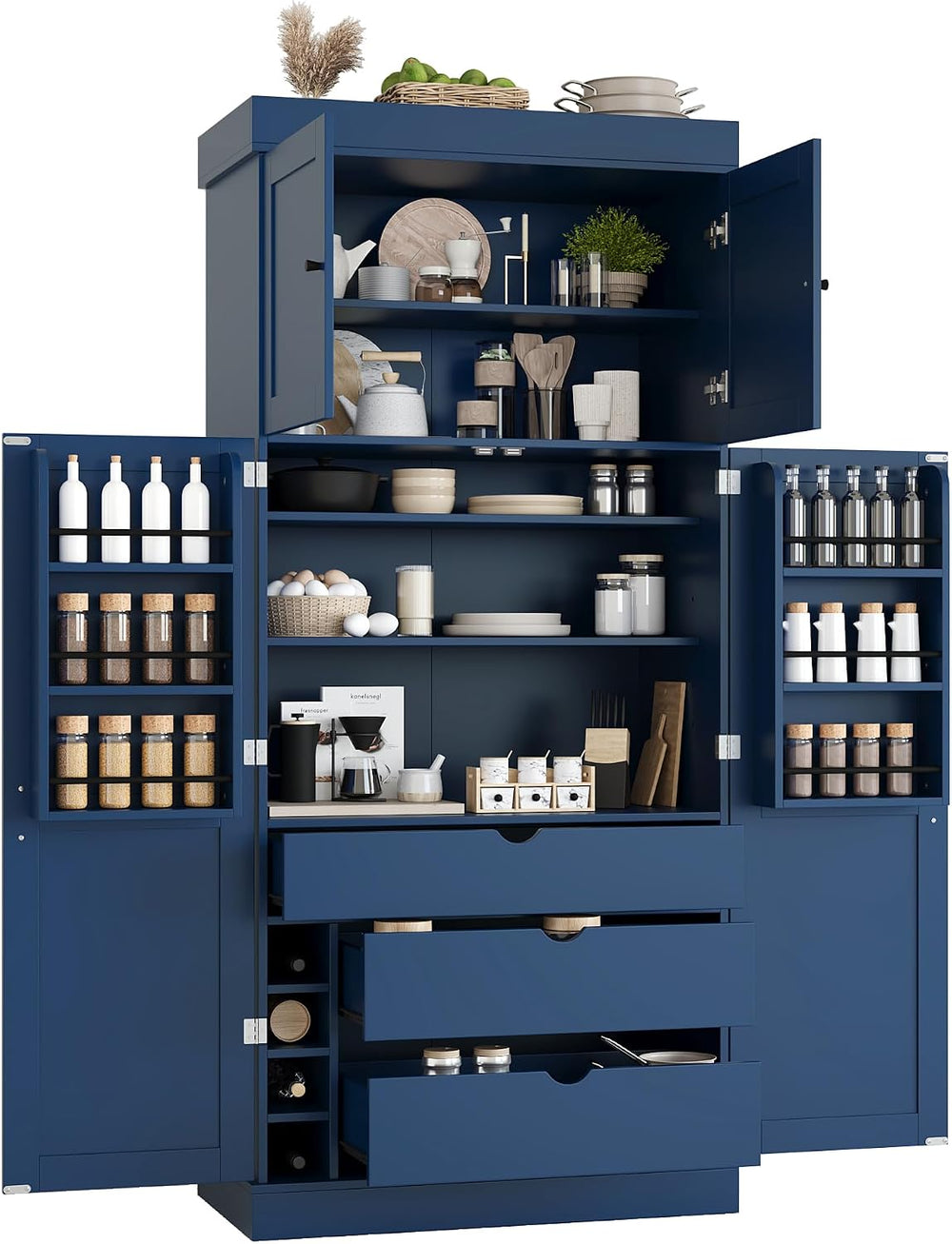 Merax 77'' Tall Freestanding Kitchen Pantry, 35''Lx17.7'&...