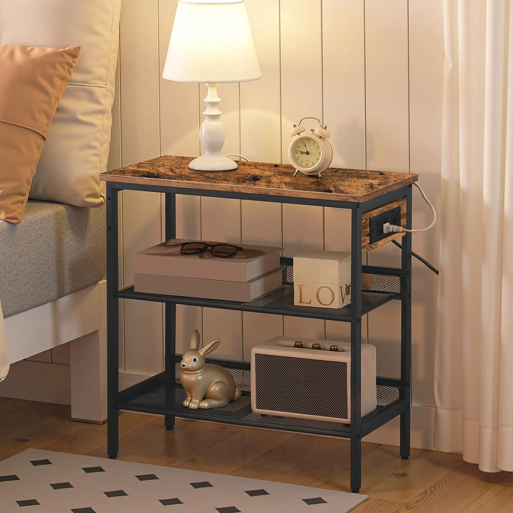 HOOBRO End Table, 3-Tier Narrow Side Table with Charging Station, Nightstand ...