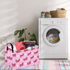 Storage Basket Home Shelf Basket Kids Organizer Box Clothes Laundry Hamper Nursery Bin Gift Laundry Basket with Handles Pink Bowknot Pattern for Home