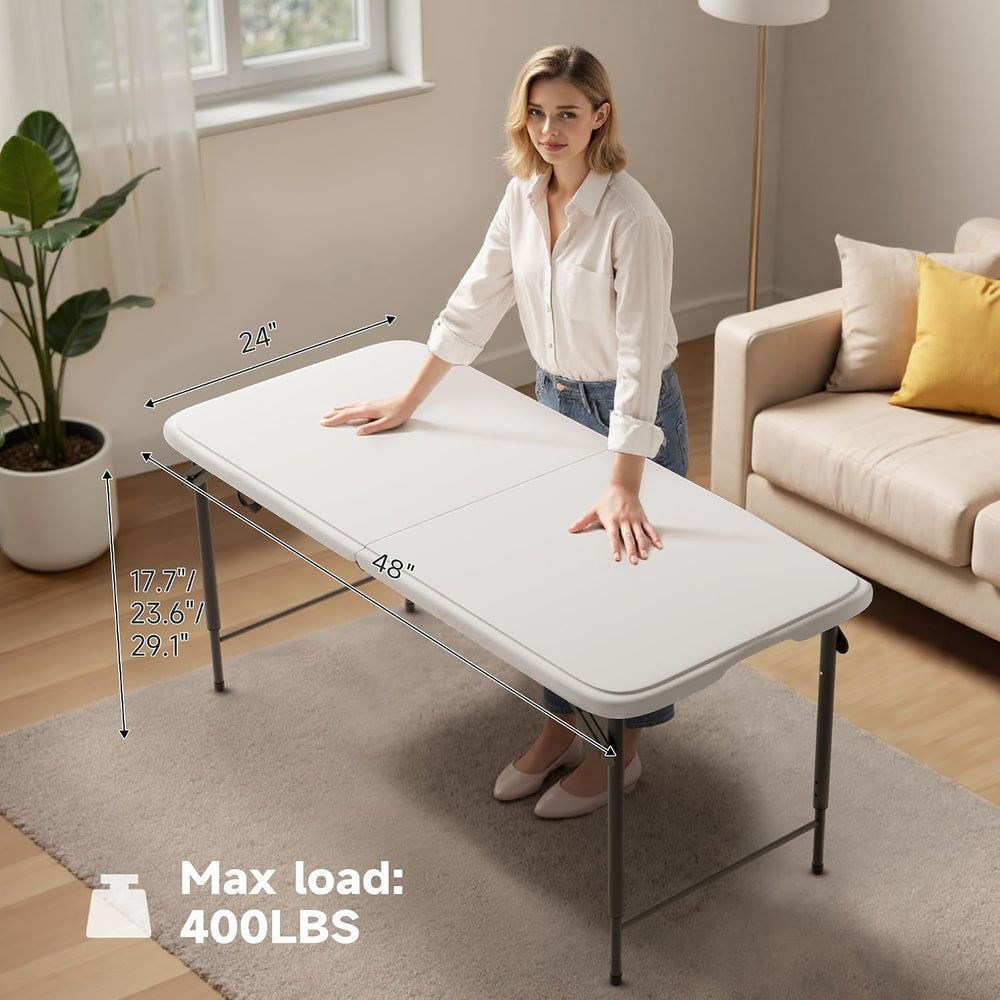 4 Foot Folding Table with Black Table Cloth - Quick 2-Position Adjustable Hei...