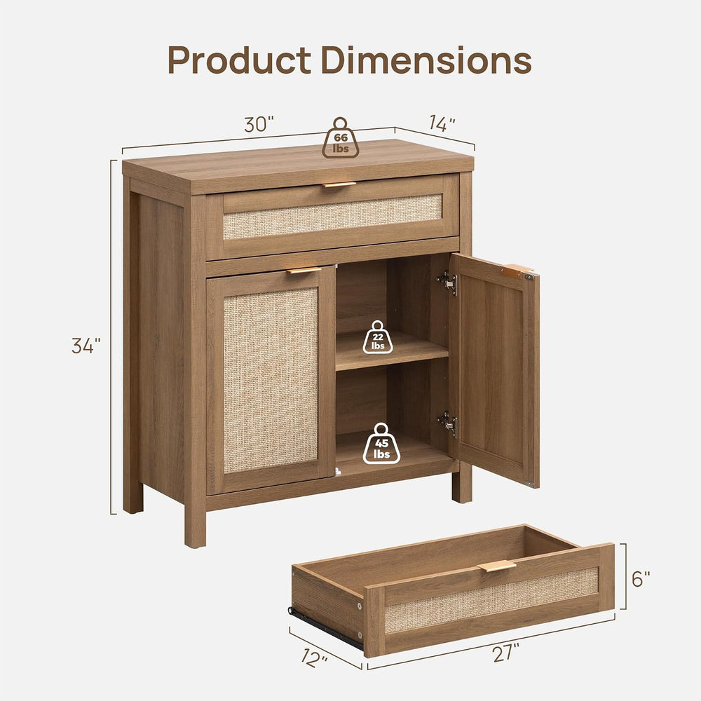 SICOTAS Buffet Cabinet Sideboard with Storage, Rattan Accent Cabinet