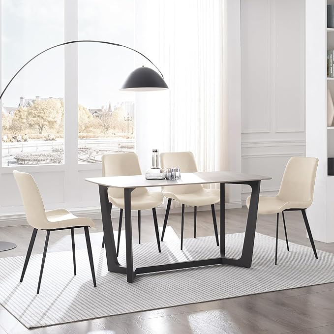 Dining Chairs, Modern PU Leather Dining Chairs, Dining Room Chairs with Sturdy Metal Legs, Upholstered Seat Kitchen Chairs for Living Room, Restaurant (Beige, Set of 4)
